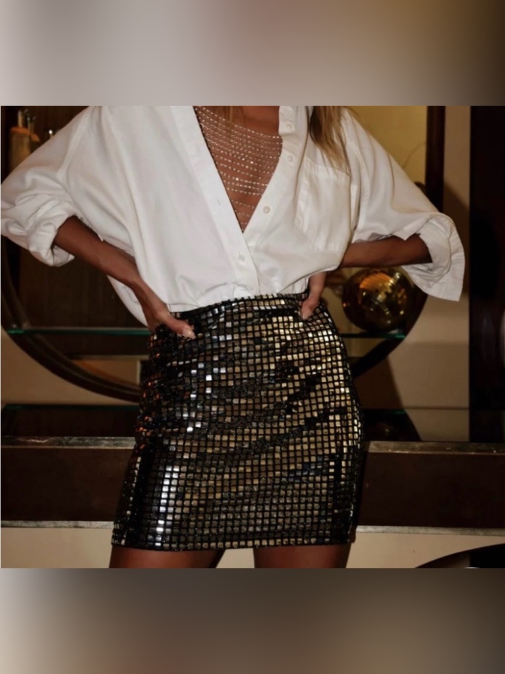12th Tribe Metallic Grid Sequin Mini Skirt Size S